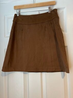 Dress Barn Brown Faux Suede A-Line Skirt Panel Stitch Detail Y2K Mini Skirt Sz 4